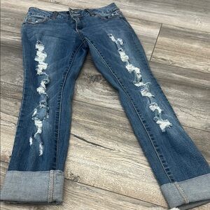Blue Boyfriend Jeans with Distressed Details